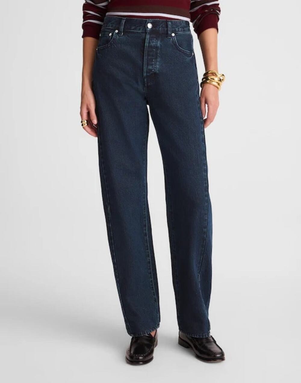 Madewell The Pieced Barrel Leg Full Length Denim Jean Women’s 24 Blue Black Wash